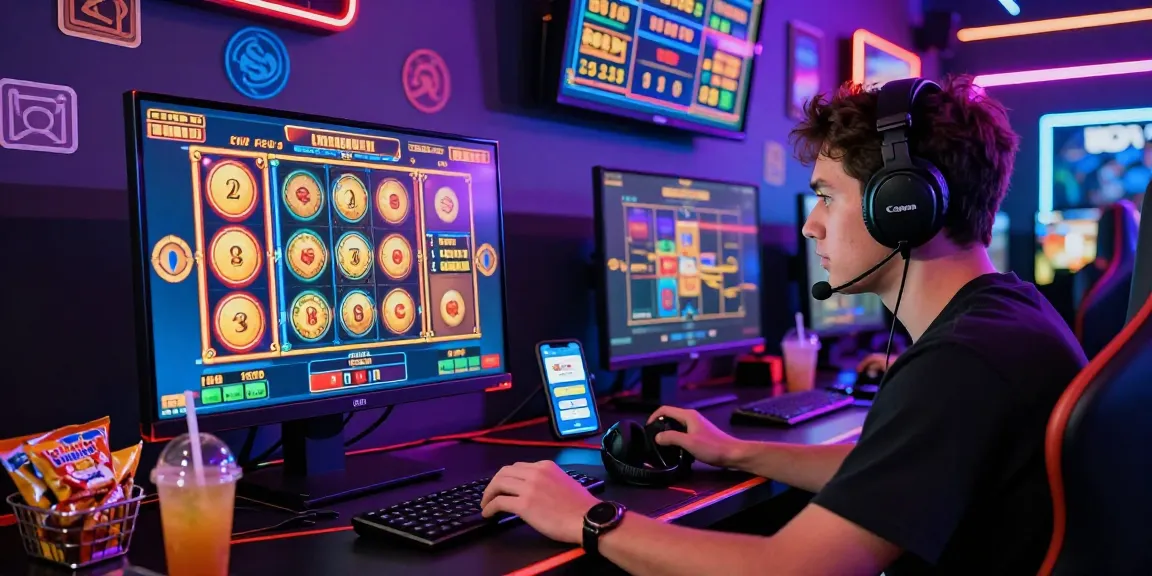Engaging online gaming moment showcasing slot depo 5000 player at a modern gaming desk