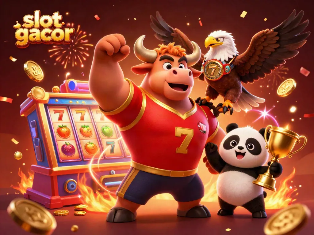 Experience big wins with slot gacor in a vibrant casino setting with engaging characters.