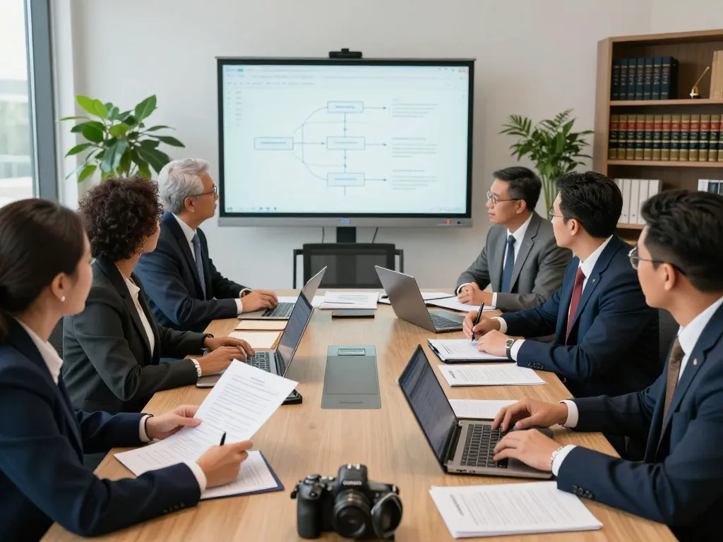 Collaboration among United States attorneys analyzing legal strategies in a modern office setting.