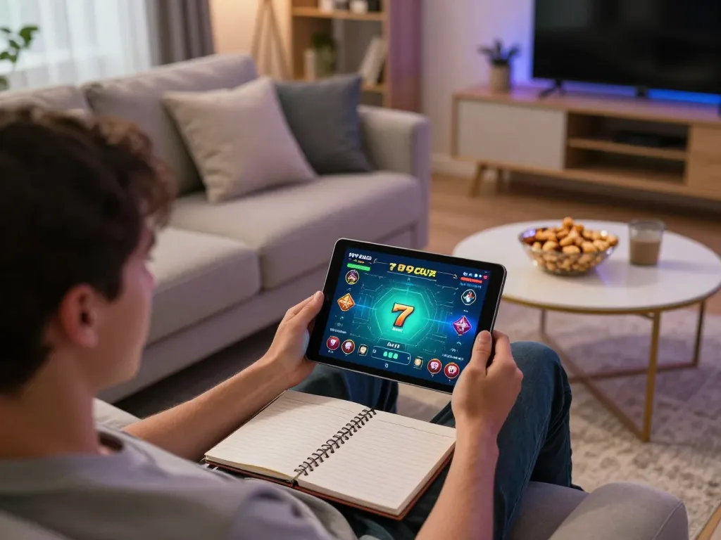 Engaged player using the 789 club app for betting while relaxing at home, showcasing strategic gaming environment