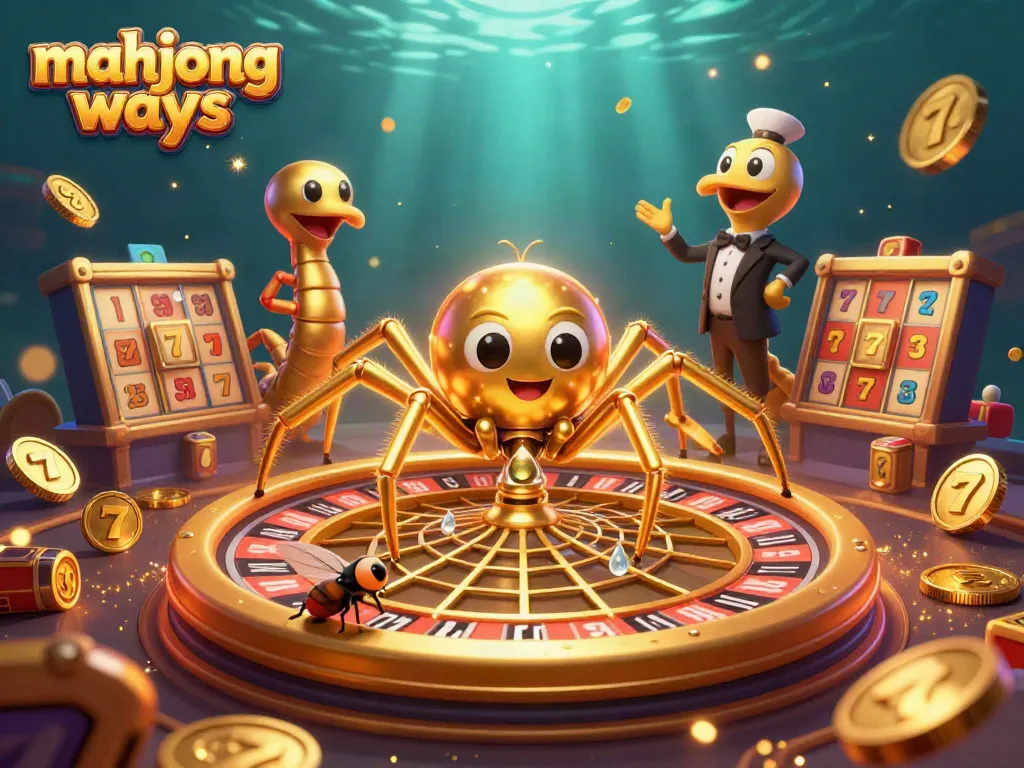 Engage with mahjong ways as a golden spider weaves a roulette web in an energetic casino scene.