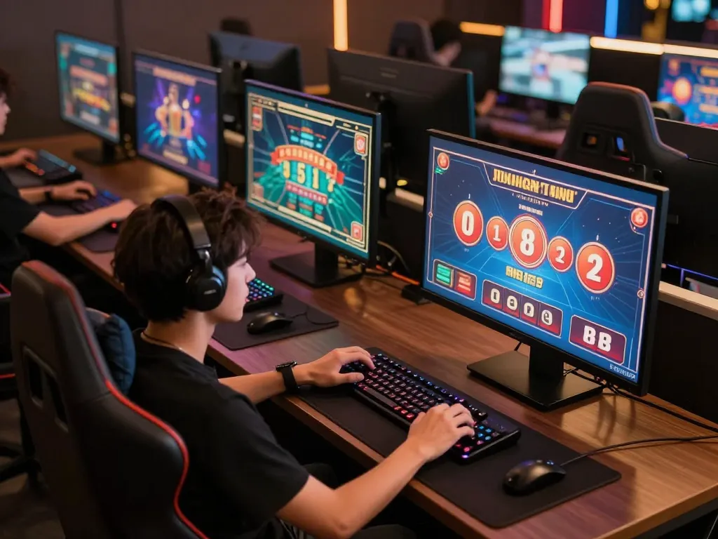 Experience thrilling online play at rr88 with an advanced multi-screen gaming setup, showcasing strategy and excitement.