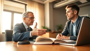 Engaged Clearwater truck accident lawyer providing legal advice in a bright, professional office.