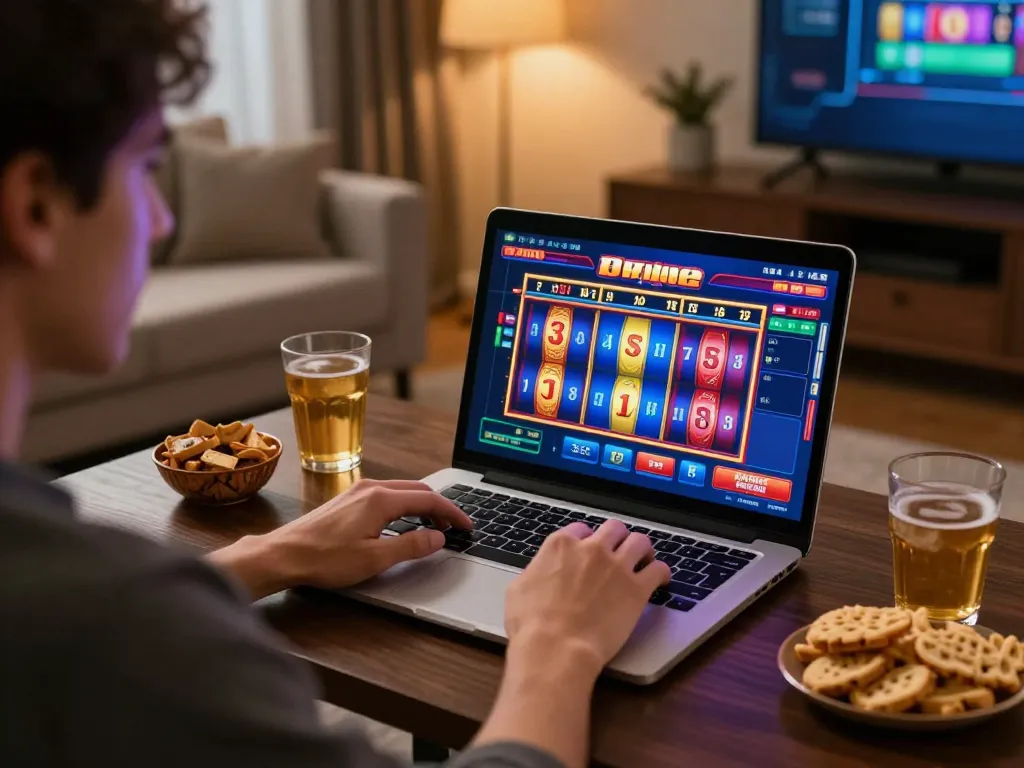 Engaging online gaming session at lc88 with vibrant slot machines displayed on laptop
