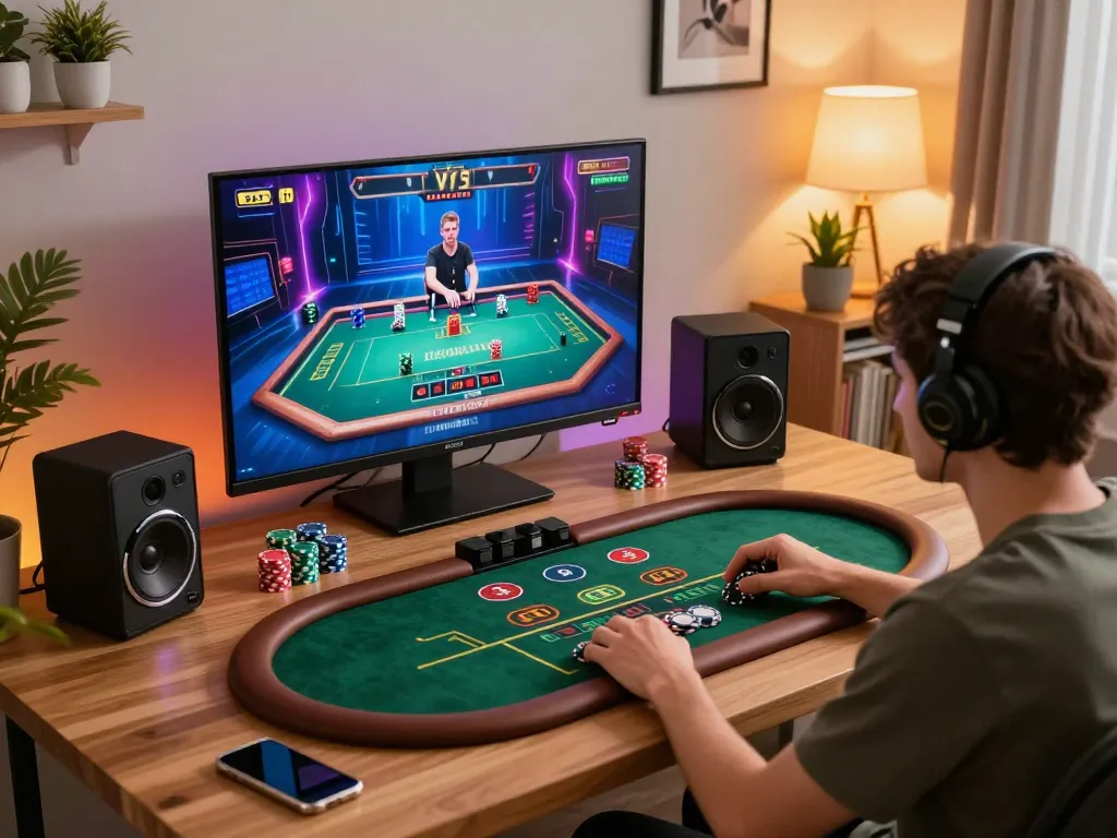 Engaging in strategic online gambling with ledak338 on a cozy setup while playing live dealer games.