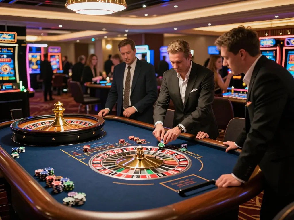 Players excitedly engage in thrilling roulette action at a lively casino showcasing nhacaiuytinn