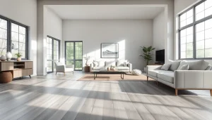 See best lvp flooring in a modern interior setting with platinum grey vinyl flooring.
