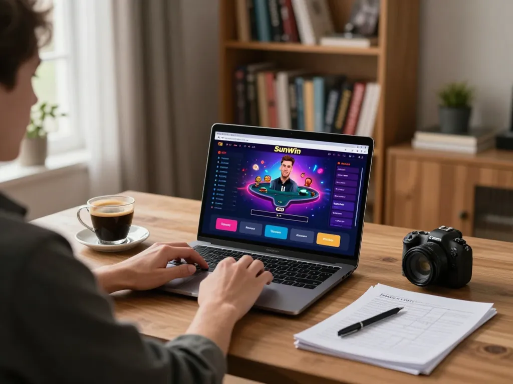 Player strategizing while using Sunwin's online casino platform for a poker game