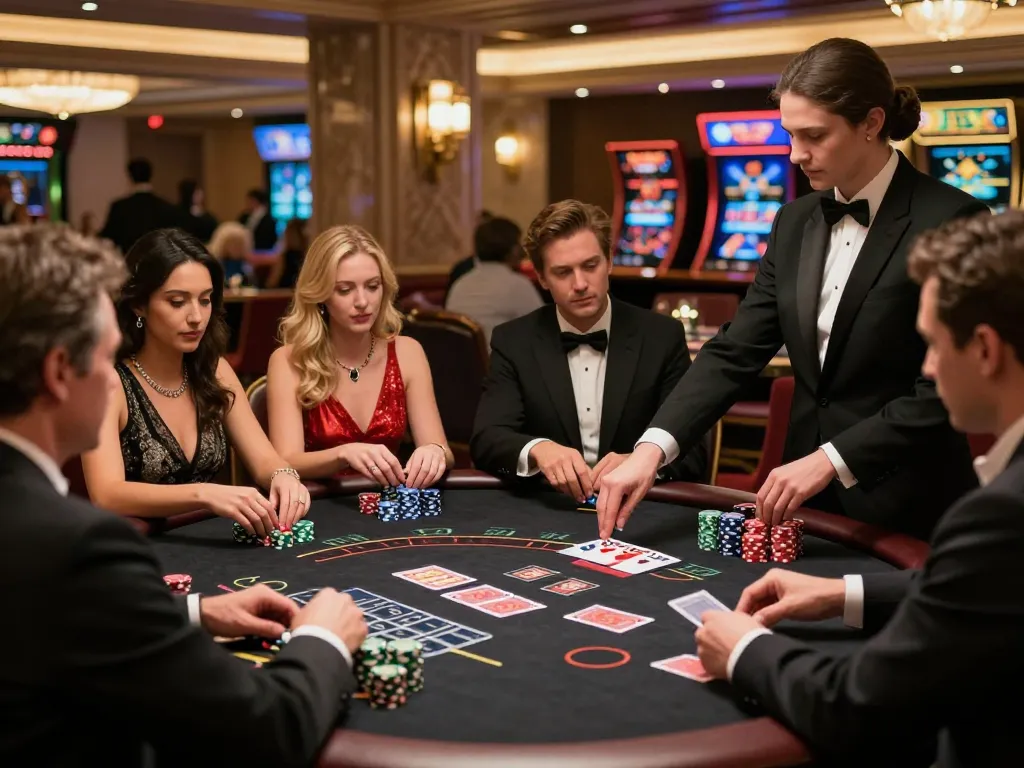 Players at a blackjack table experiencing the excitement of rokok88 super, showcasing intense gameplay and strategic betting.