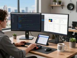 openclaw software developer workspace with monitors and coding setup