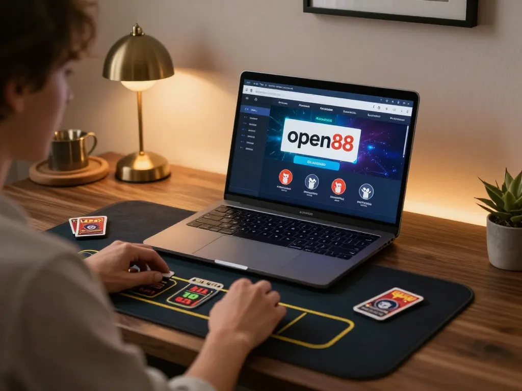 Engaging in gameplay on open88 online gaming platform at a modern desk setup.