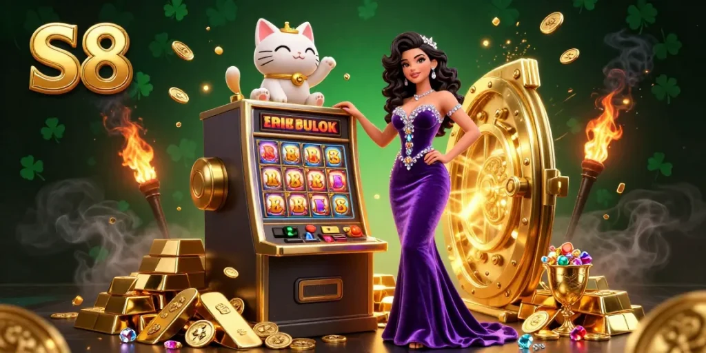 Experience the thrilling moment at S8 with coins erupting from a jackpot slot machine.