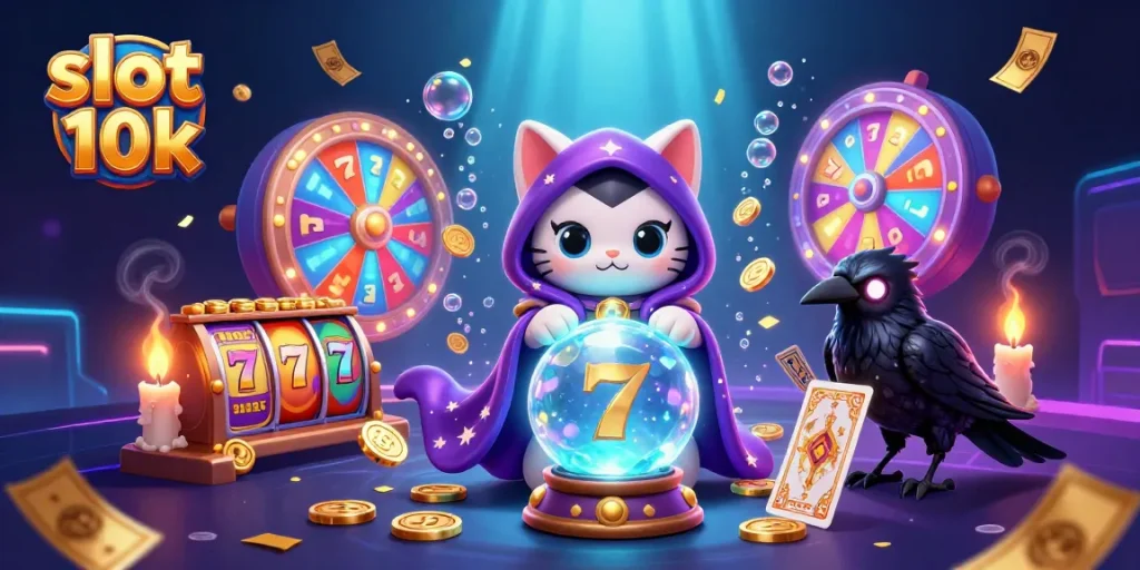 Experience the thrill of slot 10k with our vibrant 3D casino scene showcasing lucky reels and more.