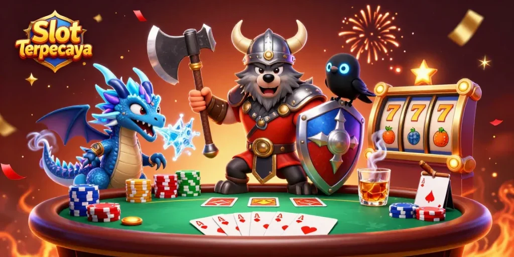 Experience thrilling gameplay with Slot Terpercaya in this vibrant 3D casino scene.