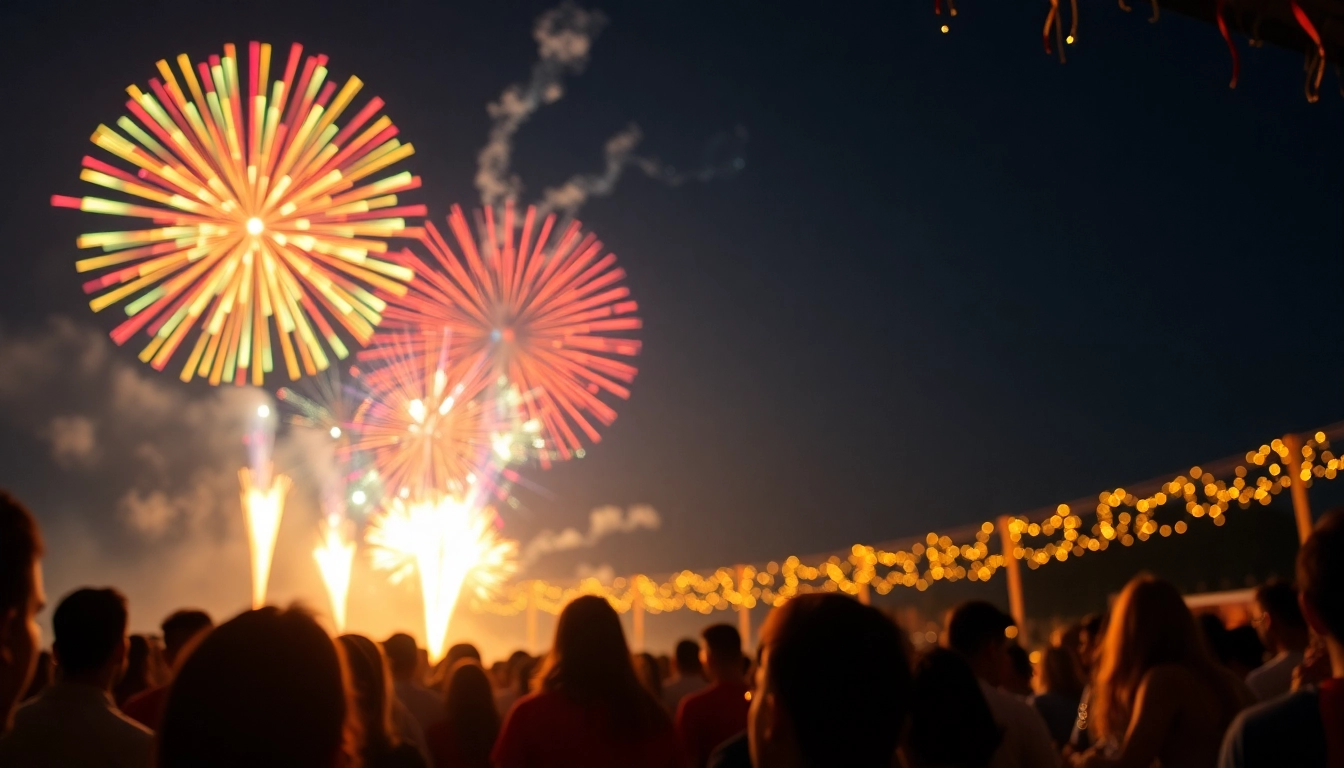 Fireworks uk illuminating the sky during a celebration with vibrant bursts and a festive crowd. related image