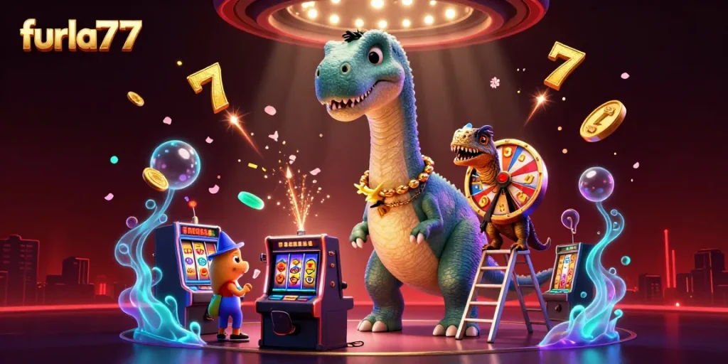Spin the reels at furla77 with vibrant casino characters enjoying an exciting slot game experience.