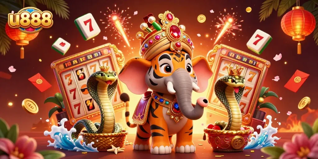 Spin and win with u888's vibrant 3D digital casino adventure featuring a maharaja and more.
