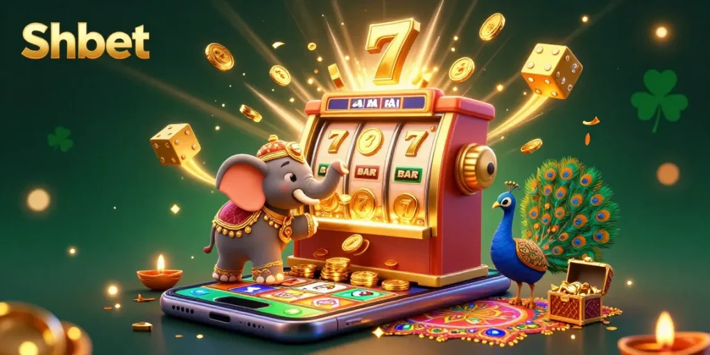 Experience the excitement of Shbet with a dynamic slot machine and vibrant casino elements.