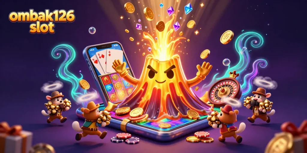 Experience the thrill of ombak126 slot as a golden volcano erupts with treasure and adventure.