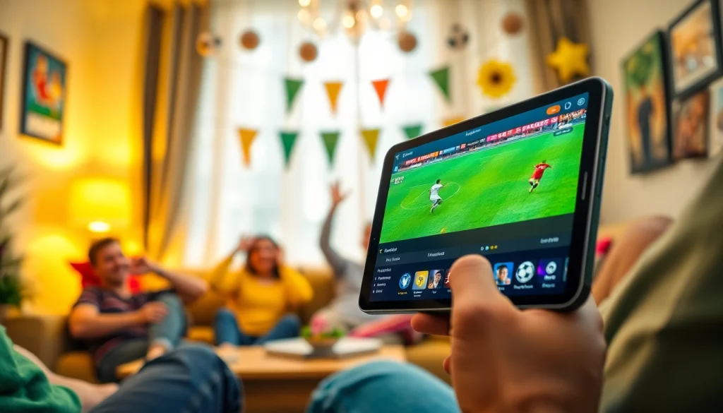 Streaming pertandingan sepak bola dengan bolakami apk di ponsel dalam suasana penuh semangat.