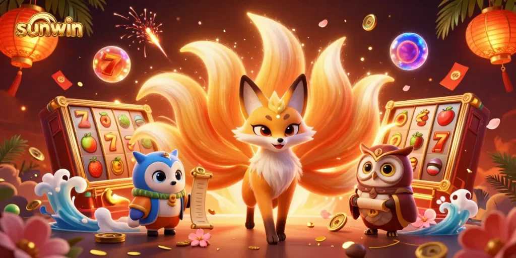 Experience the thrilling world of sunwin with an energetic casino scene featuring colorful characters and dynamic game elements.