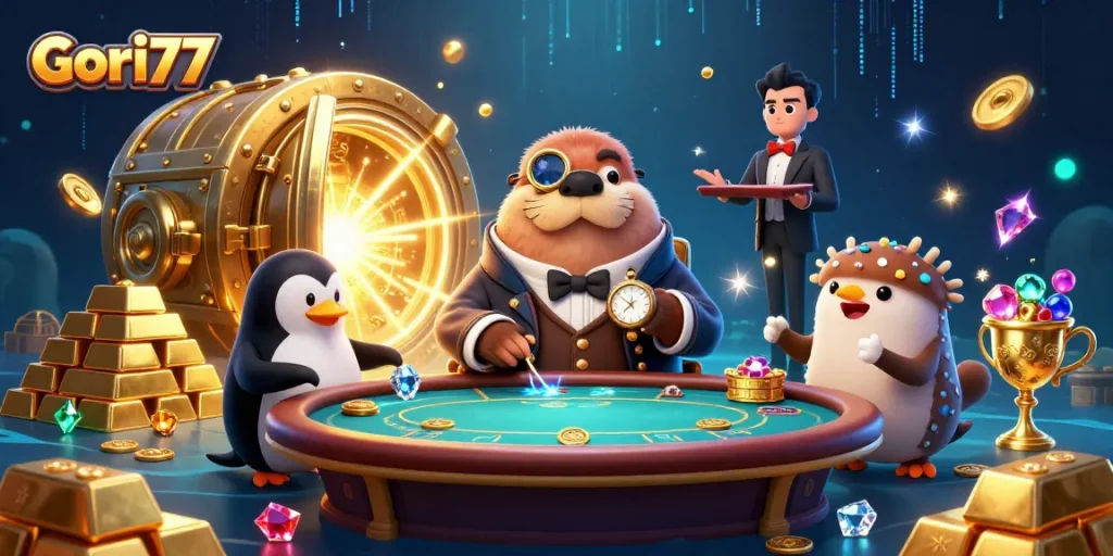 Gori77 menampilkan ikan puffer bluffer dan dealer penguin dalam turnamen poker yang megah.