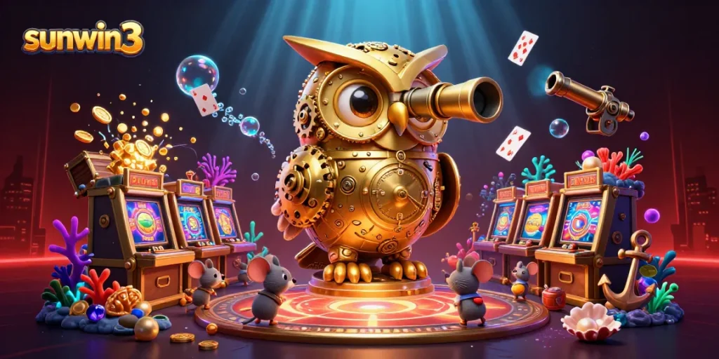 Experience the excitement of sunwin3 with stunning casino visuals featuring a golden owl.