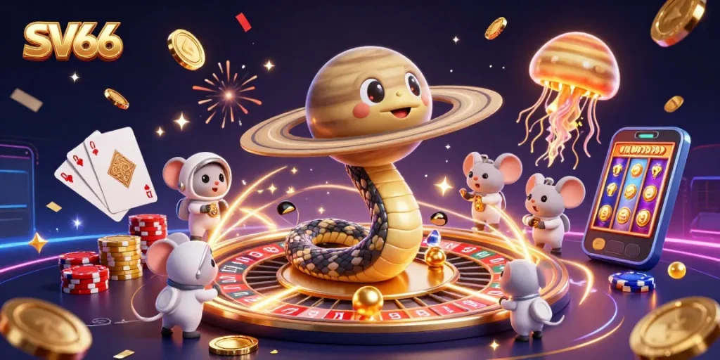 Experience the excitement of SV66 casino with stunning cosmic gambling illustration.