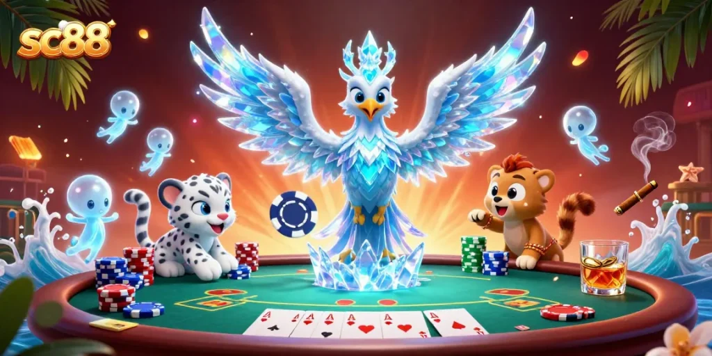 Play exciting poker under the mesmerizing light of the sc88 ice phoenix and companions.