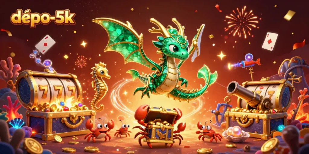 Experience the thrill of depo-5k slots with vibrant treasures and 3D illustrations of underwater fun!