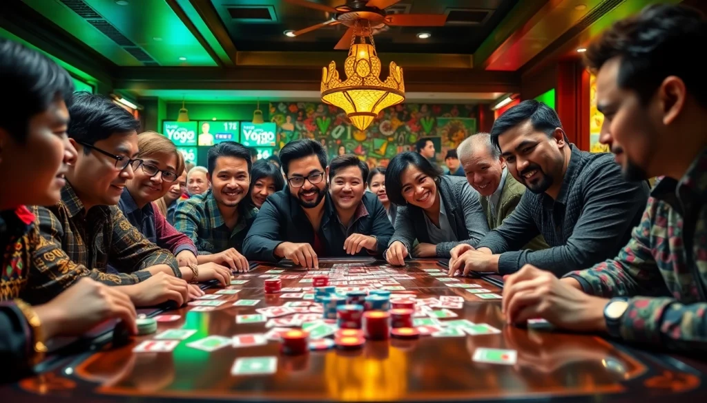 Engage in thrilling yono rummy games with friends in a vibrant game room setting.