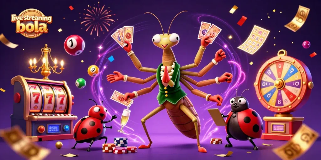 Experience live streaming bola with vibrant 3D casino elements and characters celebrating wins.
