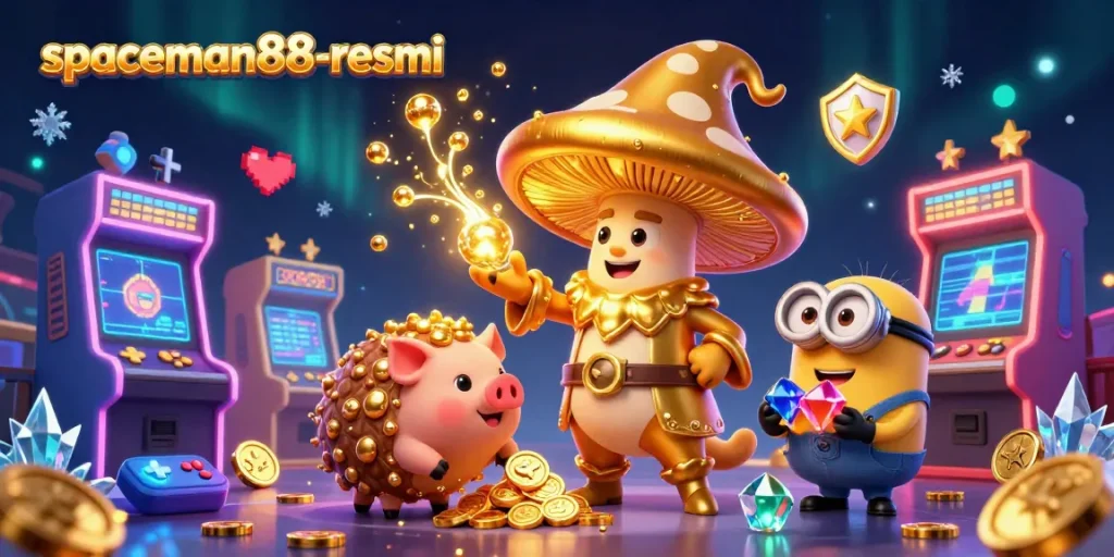 Spin big wins with spaceman88-resmi as the golden wizard performs magic at a vibrant casino.
